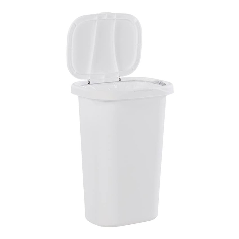 Rubbermaid Spring Top Lid Trash Can, 13-Gallon, White Plastic Wastebasket/Garbage
