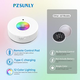PZSUNLY Under Cabinet Lighting Wireless,Puck Lights with Remote,LED 1200mAh Rechargeable,12 Colors RGB Indoor Cloest Light,Magnetic Night Lights,for Bedroom Kitchen Shelf Hallway Stairs 6 Pack