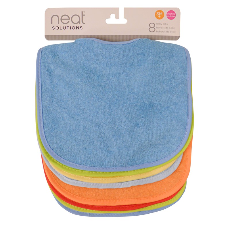 Neat Solutions 8 Pack Multi-Color Solid Knit Terry Feeder Bib,