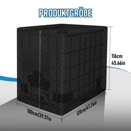 MaxEarn IBC Tank Cover 120 x 100 x 116cm, 210D Black Tarpaulin with Silver Plated Coating, Waterproof Sun UV Protective IBC Container Protective Cover for Outdoor 1000L IBC Rainwater Tank