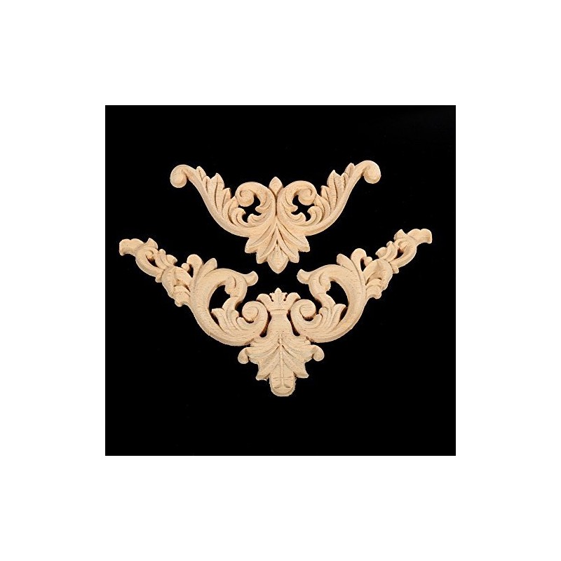 4Pcs Rubber Wood Carved Corner Onlay Applique Furniture Unpainted DIY