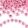 Cheriswelry 100pcs Pink Heart Acrylic Letter Beads Mixed Opaque Black