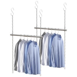 LOMILD Closet Hanging Rod, Adjustable Width and Height Closet Extender Hanging Rod, Space-Saving Clothes Hanging Bar, 18-28 Inches, 2 Pack