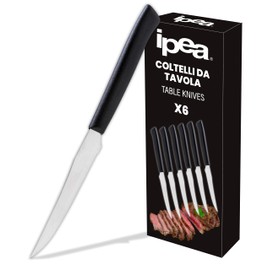 IPEA Coltelli da Tavola per Bistecca e Carne - Set da 6 - Coltello Affilati con Lama Seghettatata in Acciaio Inox per Tagliare Carne e Alimenti a Pranzo e Cena - Posate - Coltelli per Casa e Cucina