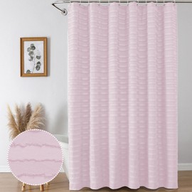 Aiyufeng Blush Pink Long Boho Shower Curtain 72x84 Inches, Modern Striped Textured Shower Curtain Cloth Fabric, Chic Tufted Cloth Bathroom Shower Curtain with 12 Hooks