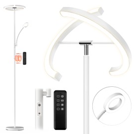 FIMEI Split Floor Lamp Modern LED Rotatable Floor Lamp with Reading Light, Eye-Protection Reading Standing Lamp with Stepless Dimming and 3000K-6000K Color, Separately Rotatable Design, White