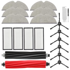 Kit de accesorios de repuesto compatible con Roborock Q5 Pro / Q5 Pro + / Q8 Max / Q8 Max+ Robot Vacuum, 1 cepillo para polvo principal doble, 6 almohadillas para orejas de tela, 6 cepillos laterales,