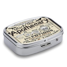 Metal 2 Compartment Pill Organizer Travel Friendly Portable Compact Pill Box Cute Pill Case to Hold Vitamins,Fish Oil,Supplements,Meds,Tablet for Purse,Pocket. (Apothecary)