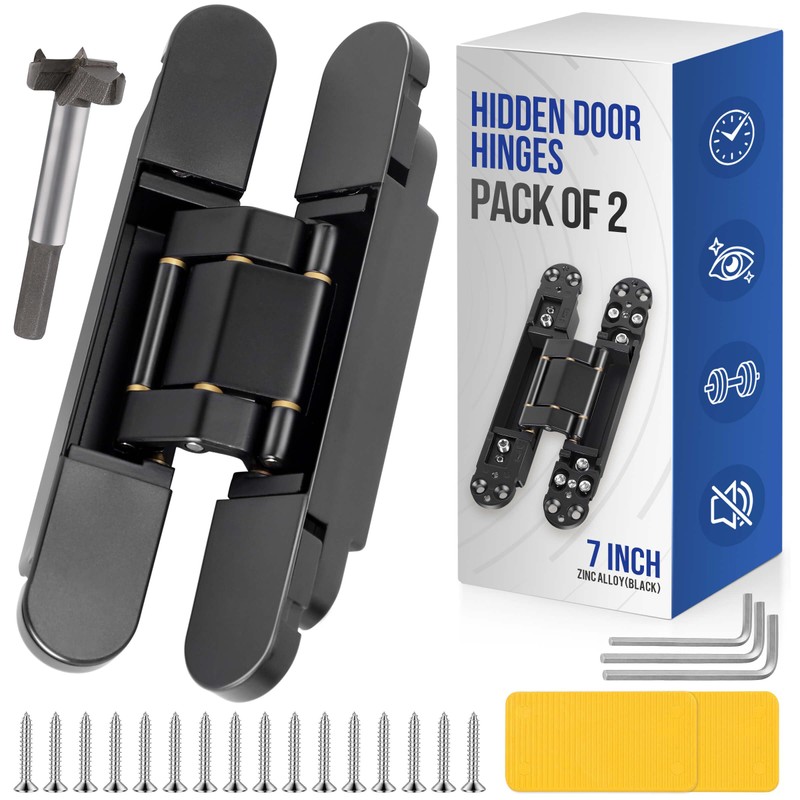 Upgraded Hidden Door Hinges Invisible Hinges, 7" Zinc Alloy Concealed