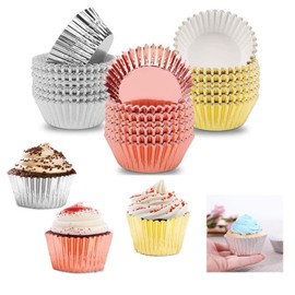 Heatunk 300-Pack Metallic Foil Cupcake Liners - Gold, Silver, Rose Gold - Perfect for Muffins and Cupcakes