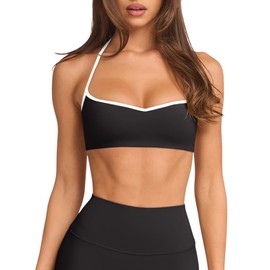 Sports Bras for Women Padded Adjustable Thin Straps Color Block Workout Yoga Gym Athletic Bras Y2k Casual Tops Activewear Camisole(Black White X-Large)