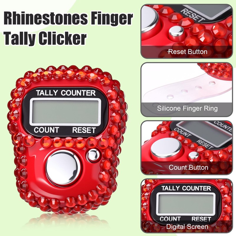 Simgoing 10 Pcs Electronic Finger Counter Rhinestones Hand Tally Clicker