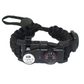 TECHONG Sports Paracord Bracelet - 7 String Woven Adjustable Survival Black Casual Wristband with 20 Emergency Tools for Wilderness Hunting & Fishing