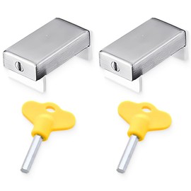 NJCXOLA Window Locks Stopper, 2 Pieces Door Frame Security Lock, Window Lock for Sliding Windows, Window Locks Stopper Made of Stainless Steel with Key for Home and Office