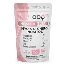 Inositol Plus OBY (Myo & D-Chiro 40:1) con Ácido Fólico, Zinc y Prebióticos - Polvo Sin Sabor 300g (60 Días) - Soporte Hormonal Femenino