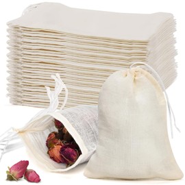 JOOTUEPO Tea Bags for Loose Tea, Pack of 50 Spice Bags, Spice Bags for Cooking, Natural Cotton Bags, Reusable Muslin Bags with Drawstring for Tea, Coffee, Spices (10 x 8 cm)