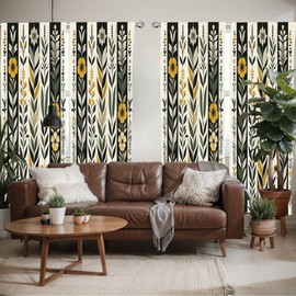 Ambesonne Nature Boho Window Curtains Pack of 2, Urban Jungle Theme Dreamy Leaves and Flowery Petals and Stripes, Lightweight Set with Rod Pocket, 4 Panels of - 28" x 84", Earth Yellow Laurel Green