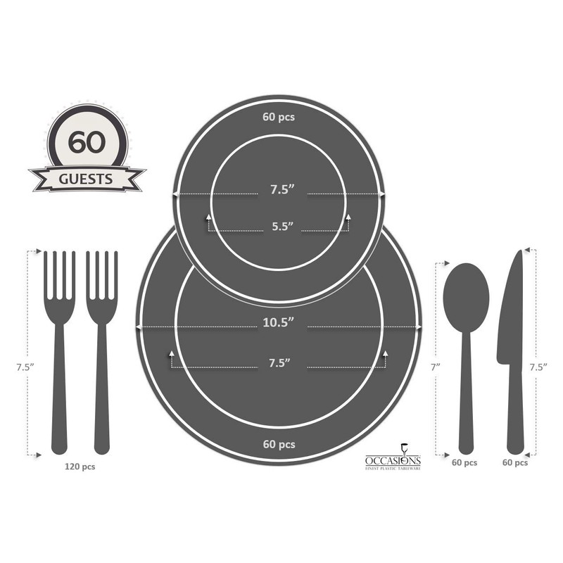 OCCASIONS 360 Pcs set (60 guest) Wedding Disposable Plastic Plate