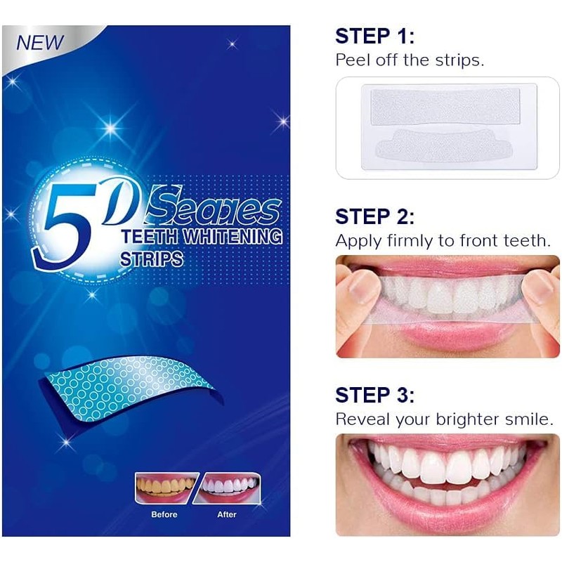 5D White Teeth Whitening Strips, 14 Treatment for Teeth Whitening,