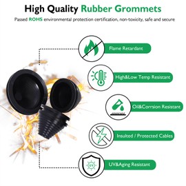 EASYEAH 1/2 in Rubber Grommets for Wiring, 5/16 in ID, Tower Shaped Grommet for Round Holes, Firewall Grommet Automotive, Wires Cables Protection for Metal Electric Box, 20 Pcs 10x12 mm, Black