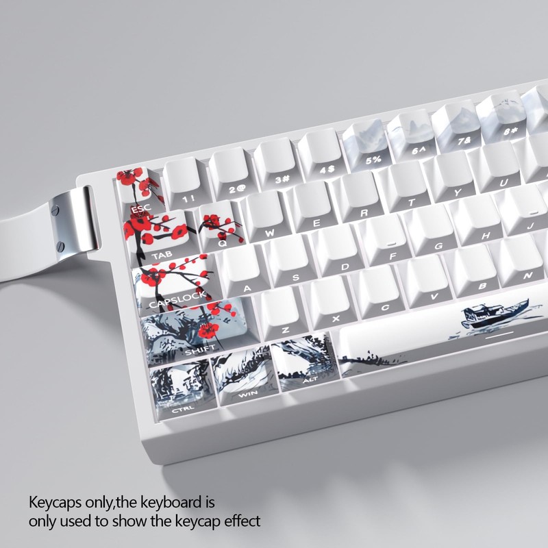 JSJTKeys Plum Blossom Theme White Keycap,PBT Side Printed Translucent Keycaps,