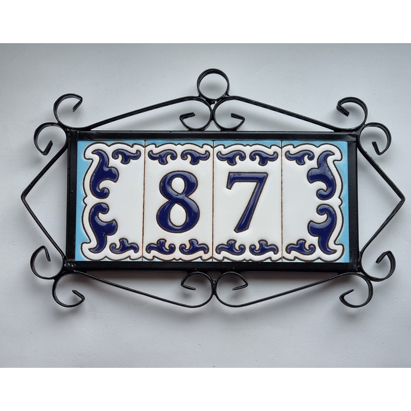 Daniella-M2 Spanish Hand-painted Ceramic Dark Blue Number With Dark Blue