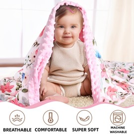 Baby Girl Blanket Soft and Breathable Fuzzy Toddler Throw Blankets Minky Nursery New Born Baby Girls Blanket with Double Layer and Pink Dotted Backing for Baby Shower Birthday Gift (Floral, 1)