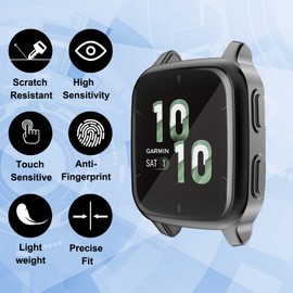 SeNool [2-Stück Hülle Kompatibel mit Garmin Venu Sq 2 Schutzhülle Schutzfolie, Soft TPU Slim Stoßfestes Plattierte Displayschutzfolie für Venu Sq 2 Cover- Klar+Schwarz