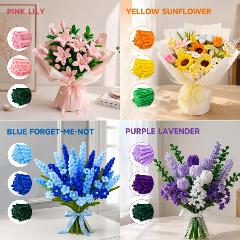1500 PCS Pipe Cleaners Bulk, 15 Colors Thick Pipe Cleaner