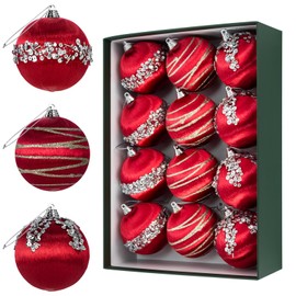 GUOER 12 Pcs Satin Christmas Balls Ornament-4"/100mm Silk Christmas Tree Hanging Ornaments, Christma Luxury Home Decorations for Xmas Tree Wreath Garland Holiday Wedding Party Decoration (Red)