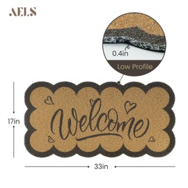 AELS 33" x 17" Outdoor Welcome Mat, Dirt Trapper Front Door Mat, Low Profile Entryway Rug, Small Garage Door Mat, Scalloped Edge Door Mat Indoor, Easy to Clean Door Mat Waterproof