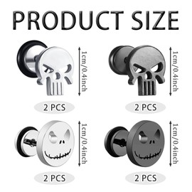 SYEYCW 4 Pairs Skull Earrings, Anti-Allergy Stainless Steel Skull Stud Earring, Punk Style Decorative Earrings, Grimace Earring Set with Screws, Ear Buckles Accessories Novelty Jewellery for Men Women
