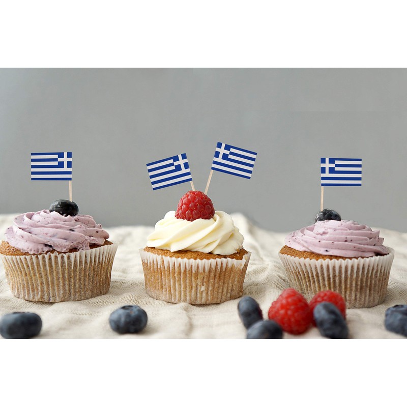JBCD Greece Toothpick Flag Greek Mini Small Cupcake Topper Flags,