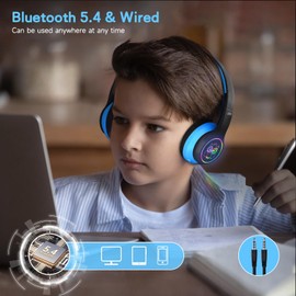 LOBKIN Kinder Kopfhörer, Bluetooth Kopfhörer Jungen mit Mikrofon, Kabellos und Kabel, Kinder Kopfhörer Jungen mit Tasche für Schule, Reisen