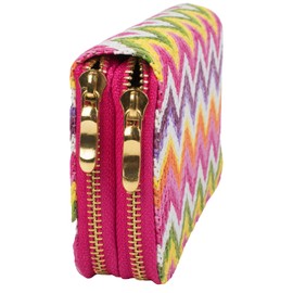 styleBREAKER 02040049 Women's Purse with Colourful Zigzag Pattern in Ethnic Design, Zip, Pink-Multicolor-Longwise, Modern