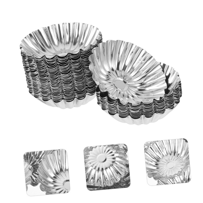 iplusmile 50Pcs Stainless Steel Egg Tart Molds Reusable Brioche Pudding