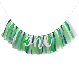 St Patricks Day Clover Highchair Banner for Baby - Party Theme Pull Flag, High Chair Fabric Garland, 1st First Birthday Banner, Photo Props, Handmade