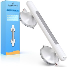 BADEFREUND© Premium Shower Handle, No Drilling, Bath Handle, with Suction Cup for Seniors, Extra Strong up to 110 kg, Support Handle, Shower Handle, Bathtub Handle