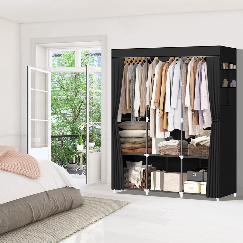 LOKEME Portable Closet, Portable Closets for Hanging Clothes with 3