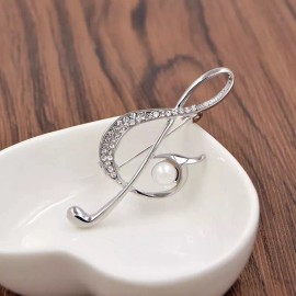 ZARD Treble Clef Music Note Pin Brooch with Crystal Rhinestone and Pearl Accents