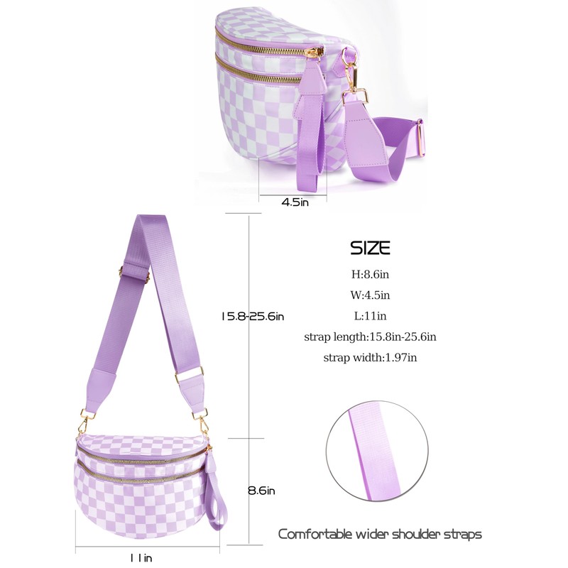 FEIBOON Spacious Checkered Nylon Crossbody Bag Bum Bag Checkered Handbags