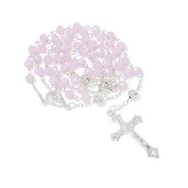 KOMI Crystal Rosary Beads with Jesus Crucifix, Catholic Necklace for Women First Communion Rosarios Wedding Rosary with Velvet Bag, Normal-7, Glass, No Gemstone