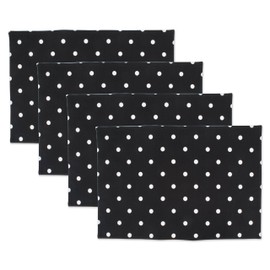 DII Z02029 Printed Reversible Polka Cotton Napkin, Perfect for Brunch, Catering Events, Dinner Parties, Buffets, Spring Weddings or Everyday Use, Placemat, Black Base White Dots 4 Count