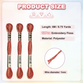 PATIKIL 12 Skeins Embroidery Floss, Polyester Embroidery Threads Bracelets String for Cross-Stitch Hand Embroidery, Brown Red