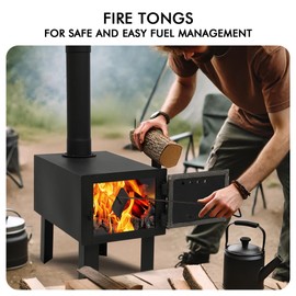 Red Mountain Valley Outdoor Camping Wood Stove, Portable Hot Wood Burning Tent stove with 5-Section Chimney and 2 Dual Rakes, small rv cast iron wood stove, ideal for hunting and camping