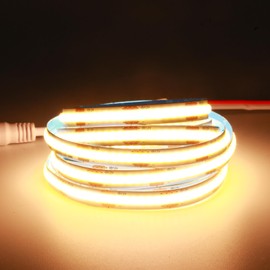 Tesfish LED Strip Light 12 V COB Strip 2 Metres Warm White 3000 K 320 LEDs/Metre Neon Light Flexible LED Light Strips Strip with DC Plug for Party, Counter, Shelf, Home Decor
