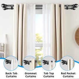 Double Curtain Rods for Windows Set 48 to 84 Inch,Double Rod Curtain with 3PCS Holder,Black Small Extra Long 5/8" Diameter Blackout Cortineros Dobles Para Ventanas for Bedroom,Living Room