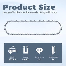 14" Chainsaw Chain Replacement for EGO Chain Saw CS1400,CS1401,CS1403,AC1400 Chainsaw Blade,52 Drive Links 0.043" Gauge 3/8" LP Pitch (3 Pack)