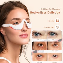 WRUIOY Red Light Glasses Facial Massager with Light Under-Eye Red Light Therapy Remover for Dark Circles Puffiness Wrinkles