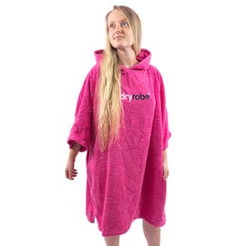 Dryrobe Towel Swim Robe - Hooded Surf Poncho Changing Robe - Organic Cotton - for Swimming, Beach, Surfing - Short Sleeve (Medium - Pink)